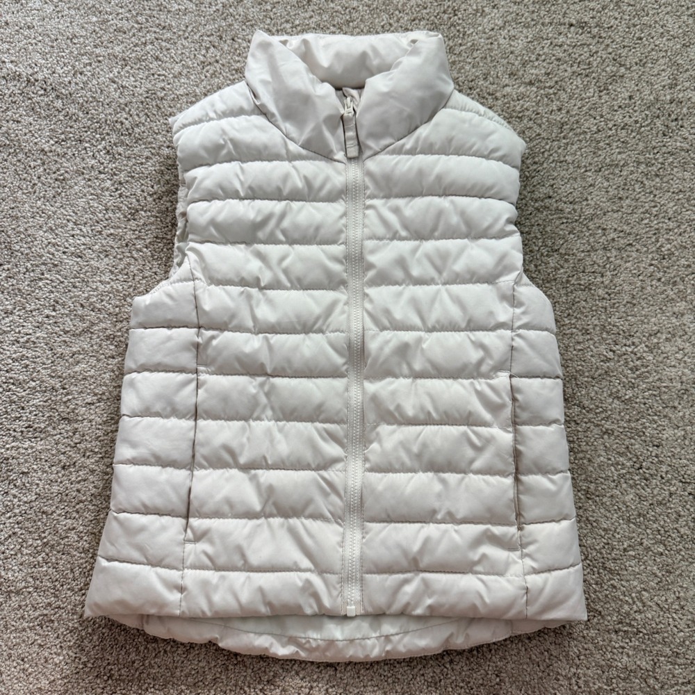 Old Navy Puffer Vest Kids Size M 8 Cream Off White Quilted Active Full Zip